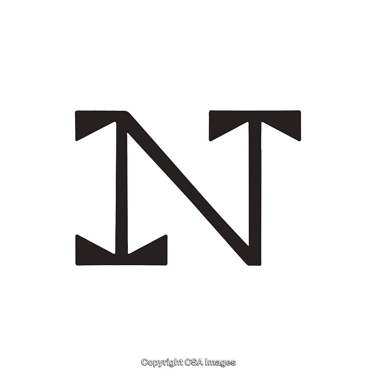 Black Stylized Letter N With Geometric Features on White Background