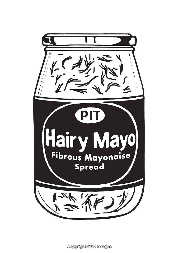 Black and White Illustration of a Humorous Mayonnaise Jar Label