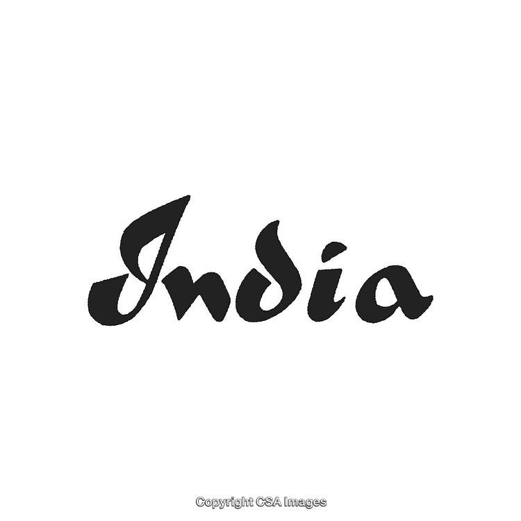 Stylized Black Lettering Depicting the Word India on a White Background