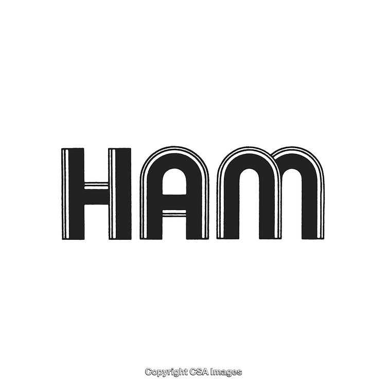 Ham Text Illustration in Retro Black Style on White Background