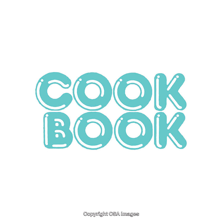 Minimalistic Illustration of the Word Cookbook in Blue Bubble Letters