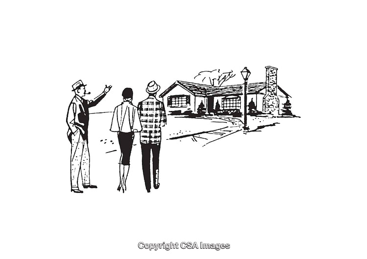 Realtor Showing Couple a Charming Suburban Home Illustration