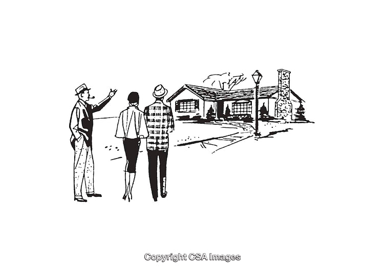 Realtor Showing Couple a Charming Suburban Home Illustration
