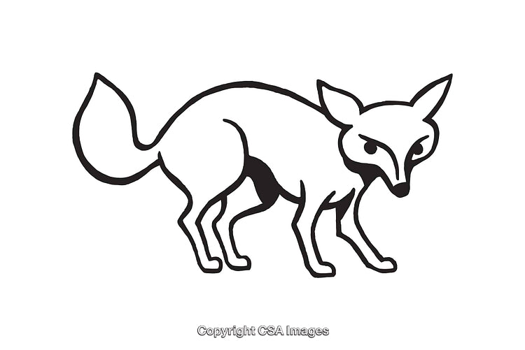 Black and White Line Art Illustration of a Fox