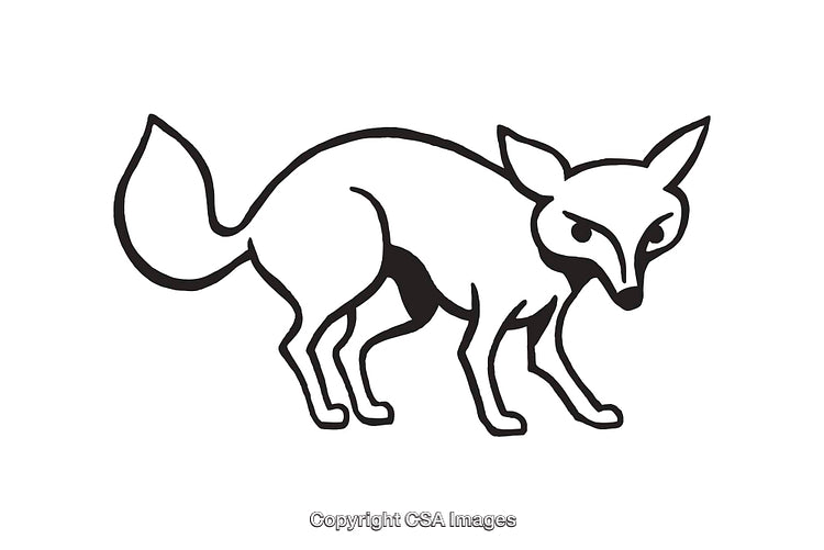 Black and White Line Art Illustration of a Fox
