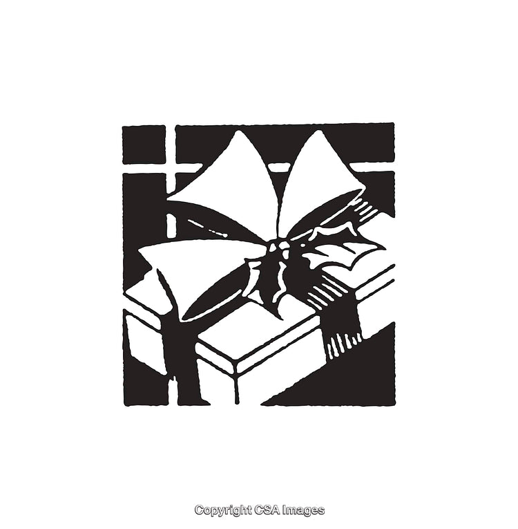 Black And White Line Art of Gift Box Tied With Decorative Ribbon