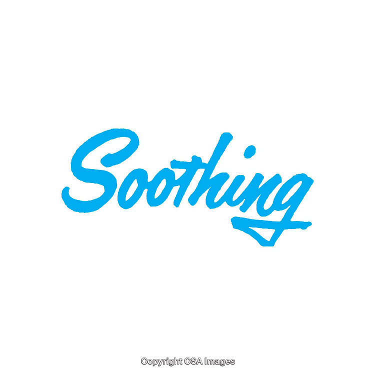 Blue Text Depicting the Word Soothing in a Calligraphy Style
