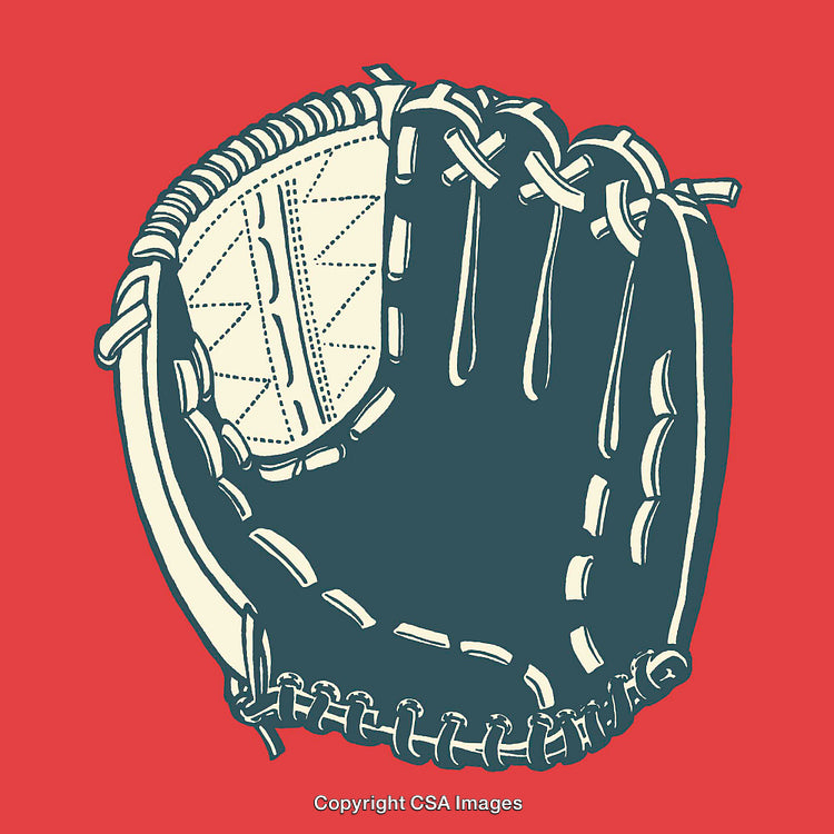 Vintage-Style Baseball Glove Illustration on Solid Red Background