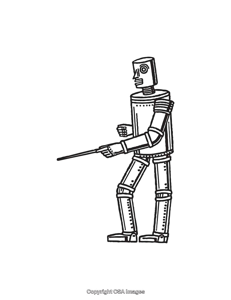 Vintage Robot Illustration With Detailed Line Art, Monochrome Drawing