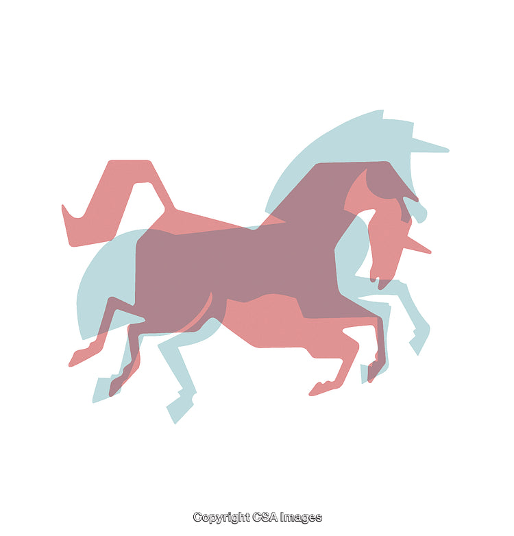 Colorful Abstract Illustration of a Unicorn in Overlapping Silhouettes