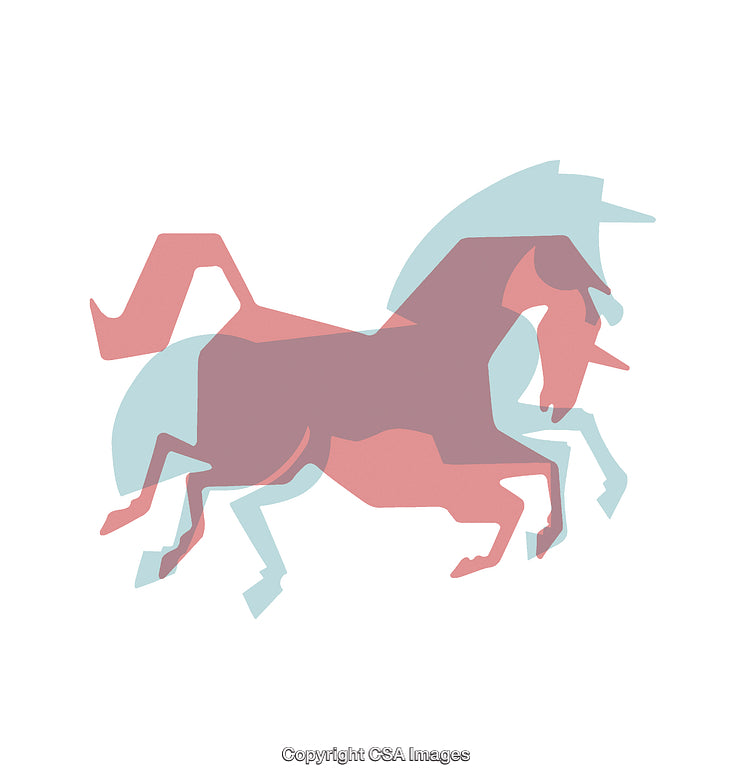 Colorful Abstract Illustration of a Unicorn in Overlapping Silhouettes