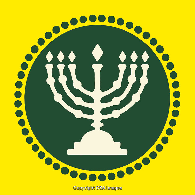 Stylized Illustration of a Menorah on a Decorative Circular Background