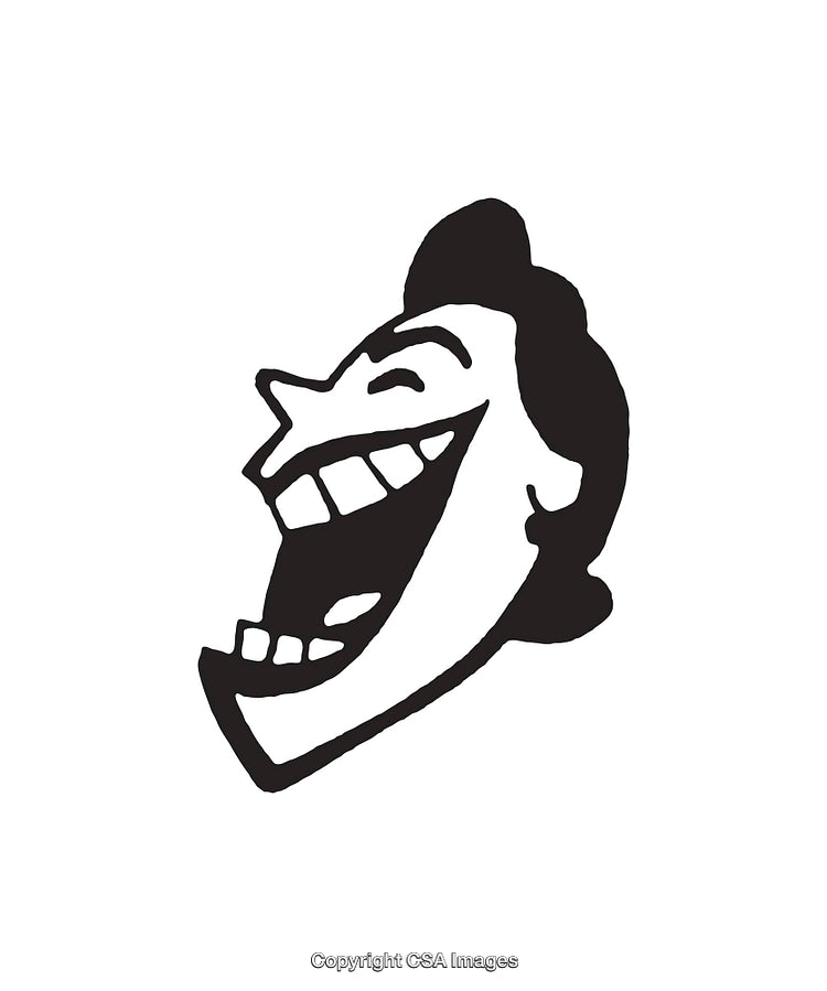 Black And White Cartoon Line Art of Laughing Face Illustration