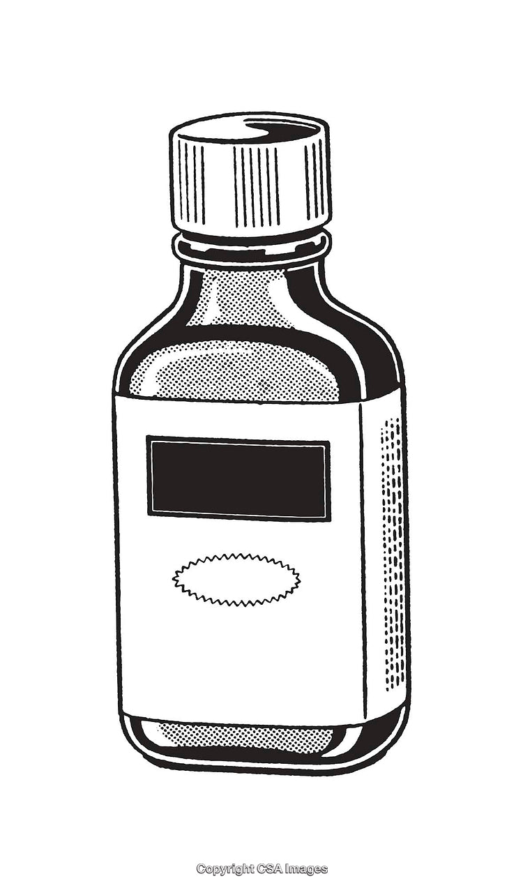 Black and White Line Art of a Medicine Bottle
