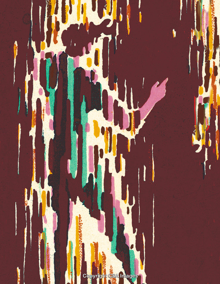 Abstract Silhouette Composition with Bold Contrasting Colors and Textured Strokes