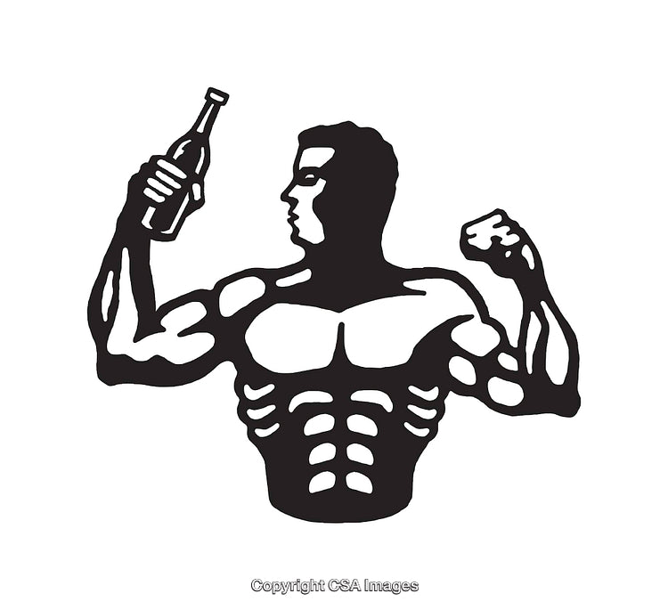 Illustration of a Muscular Figure Holding a Bottle in a Dynamic Pose