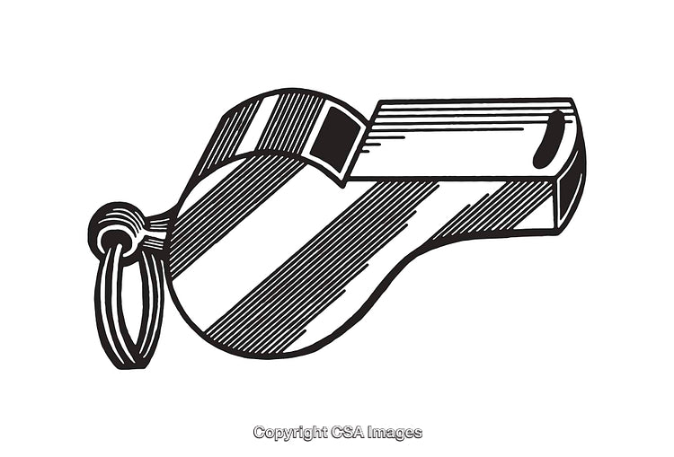 Black and White Line Art Drawing of a Striped Whistle
