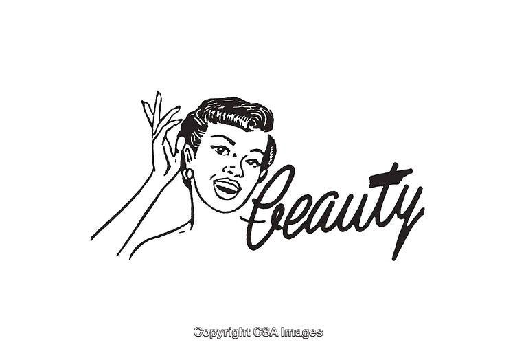 Vintage Line Art Featuring Elegant Woman with Word 'Beauty' in Script