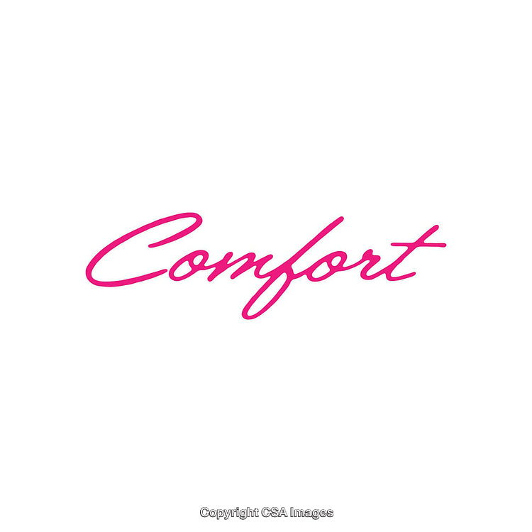 Pink Script Text Reading Comfort on White Background