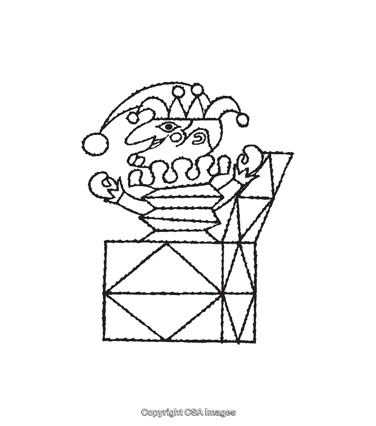 Monochrome Line Art of a Geometric Jack-in-the-Box Illustration