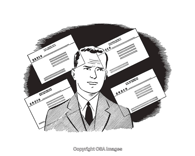 Retro Styled Illustration of a Businessman with Order Documents