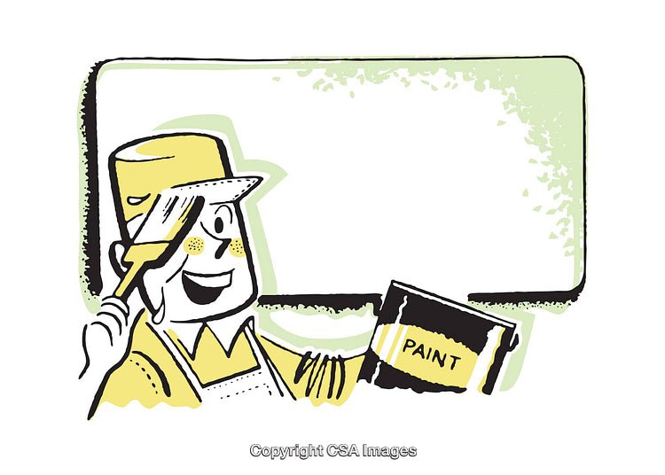 Retro Cartoon Illustration of Painter Working With Brush and Paint