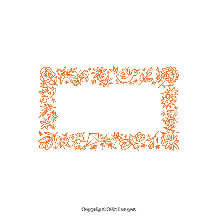 Decorative Orange Doodle Border With Nature-Themed Elements on White Background