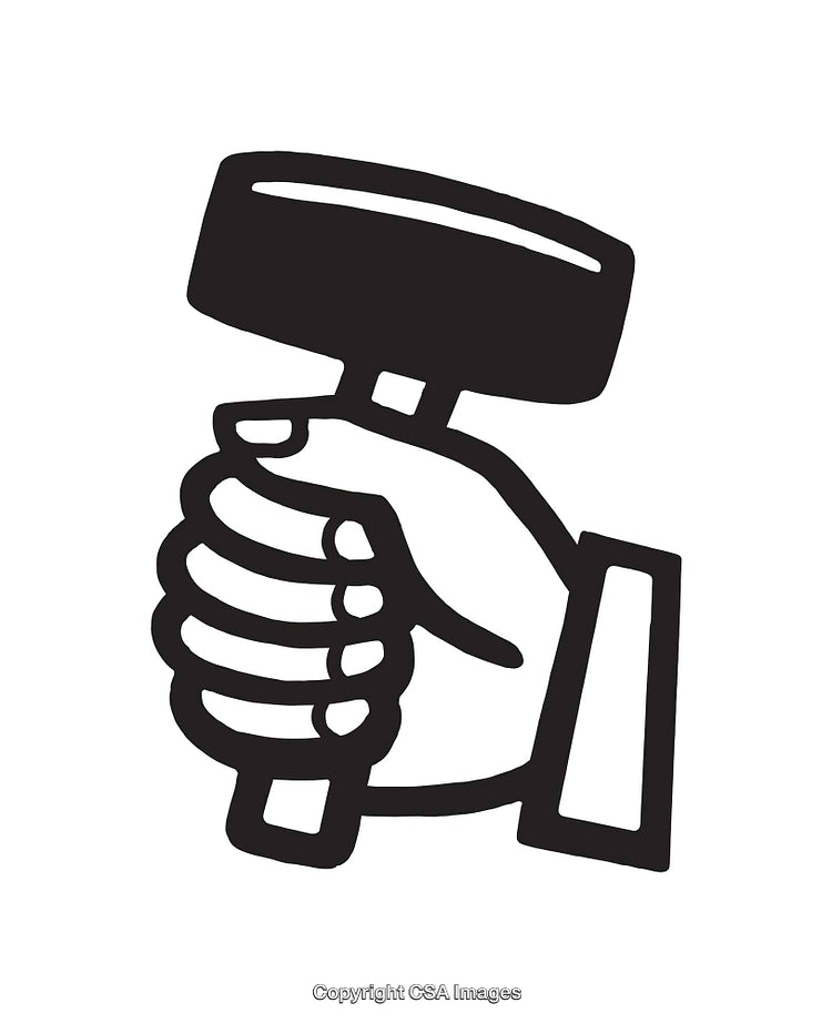 Hand Holding Hammer in Black and White Line Art Illustration