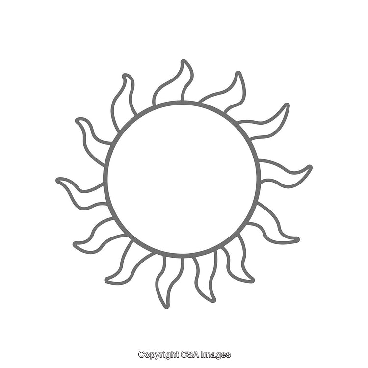 Minimalist Sun Shape With Radiating Wavy Rays in Black Outline