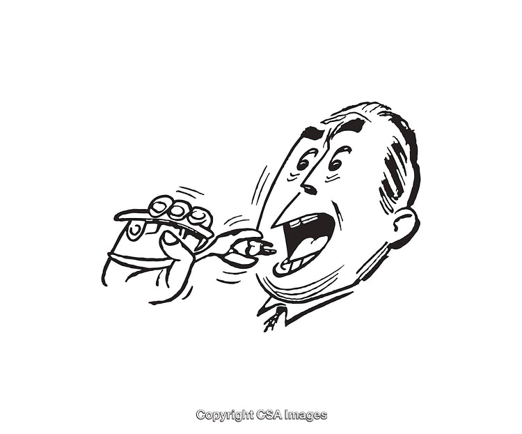 Illustration of Man Holding Teeth with Surprised Expression