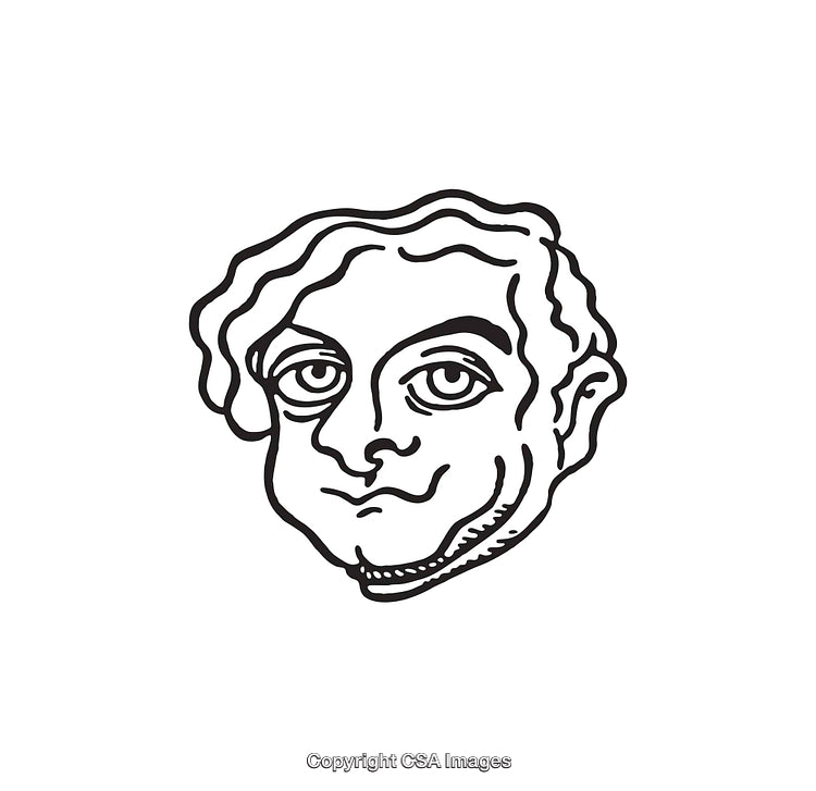 Black and White Line Art Illustration of an Expressive Face with Wavy Hair