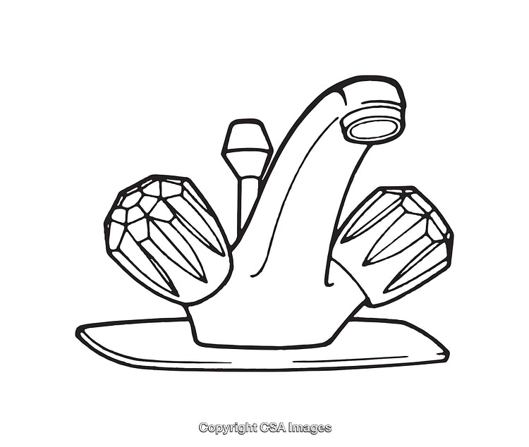 Black and White Line Art Illustration of a Retro Faucet Design