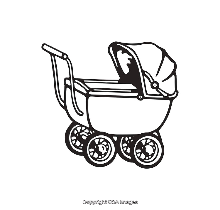 Retro Baby Carriage Line Art Illustration in Black and White Style