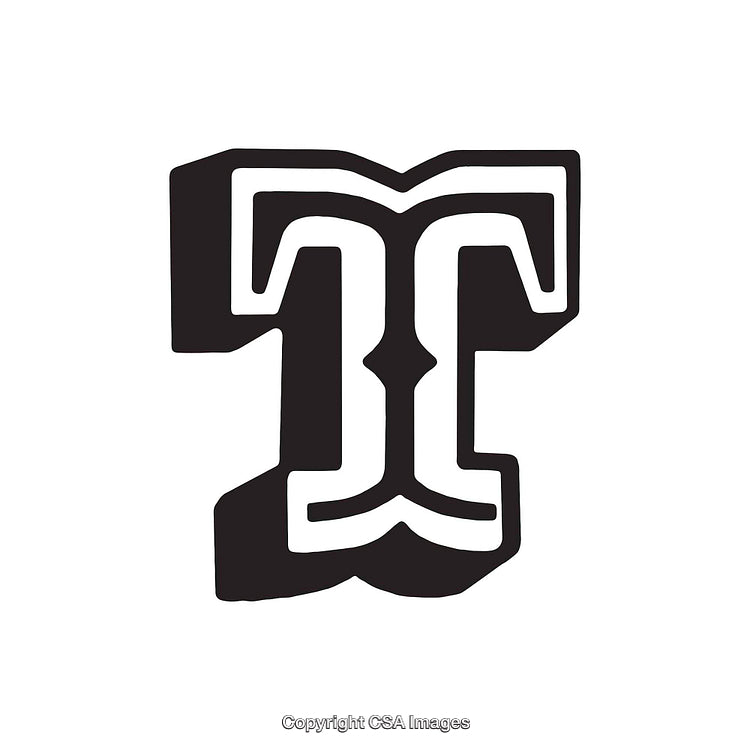 Bold Stylized Letter T Graphic Design Element in Black and White Style