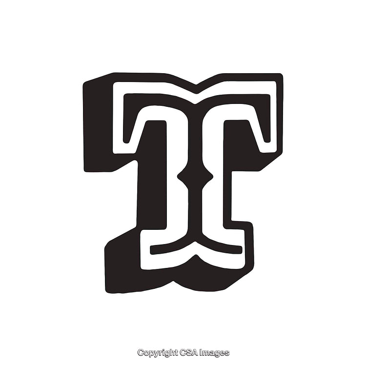 Bold Stylized Letter T Graphic Design Element in Black and White Style