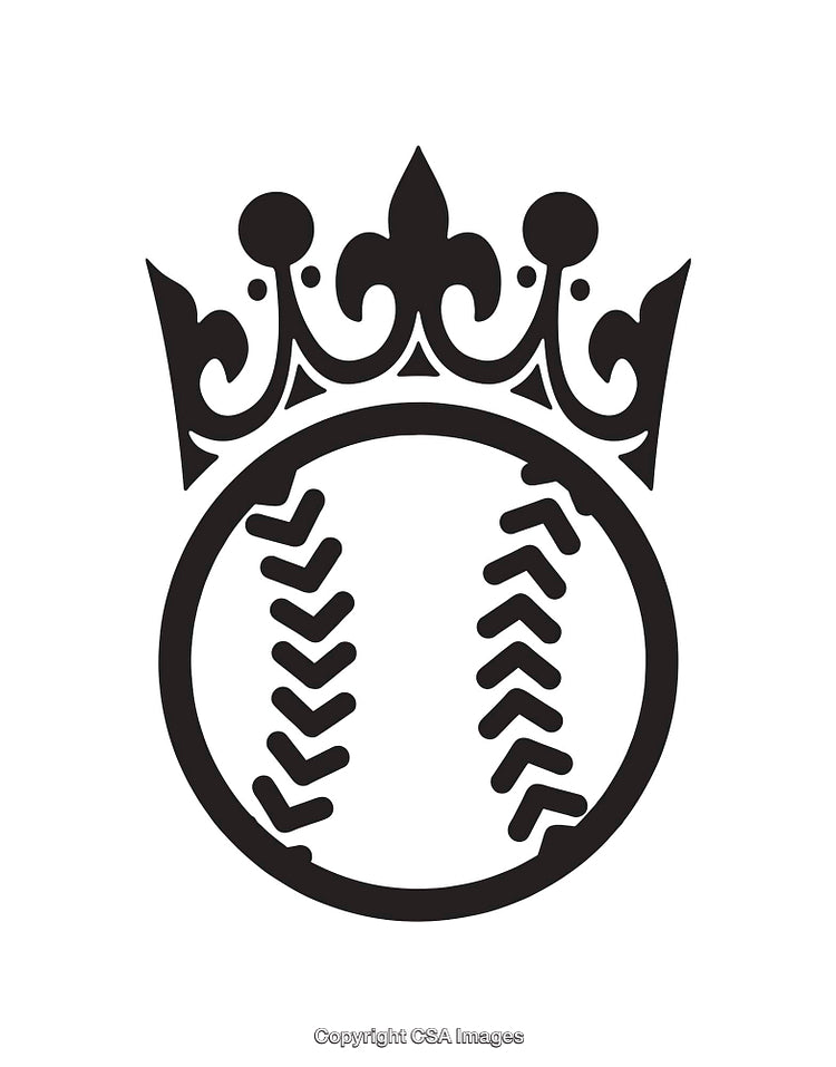 Vintage Black And White Crowned Baseball Icon Line Art Design