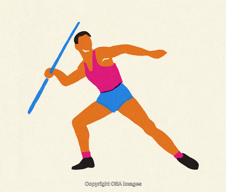 Athletic Illustration of a Javelin Thrower in a Colorful Minimalist Style