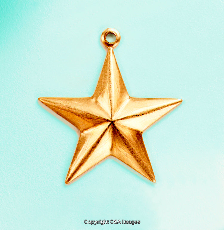 Golden Star Ornament Displayed Against a Light Blue Background