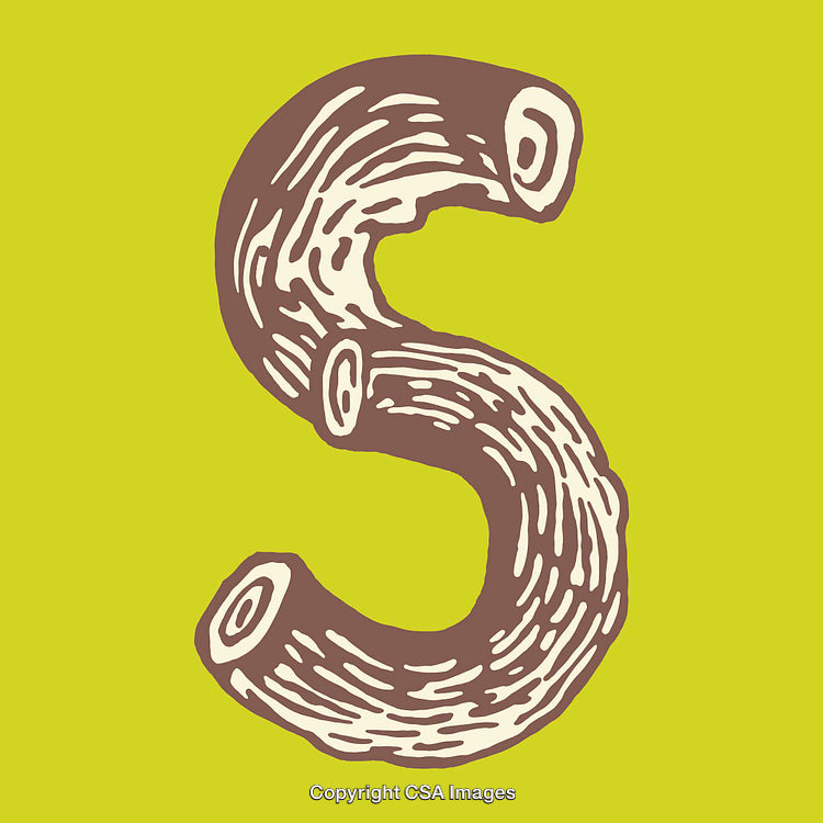 Rustic Letter S Designed as Wooden Log on Vibrant Green Background