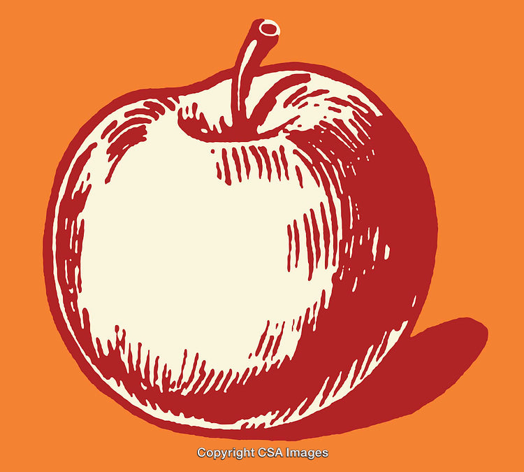 Red Apple Line Art Illustration on Vibrant Orange Background