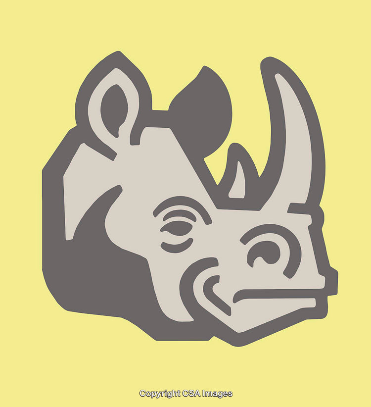 Colorful Line Art Illustration of a Rhinoceros Head on Yellow Background