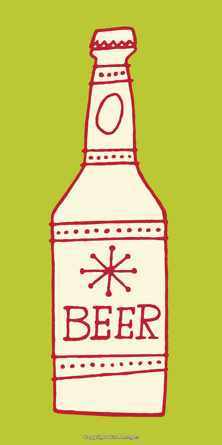 Simple Red and White Line Art Illustration of a Beer Bottle