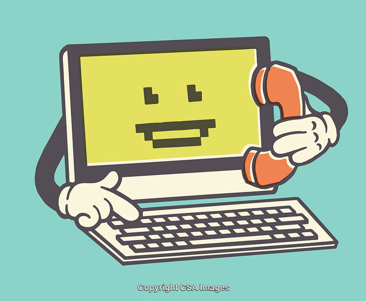 Retro Style Digital Character Communicating via Telephone