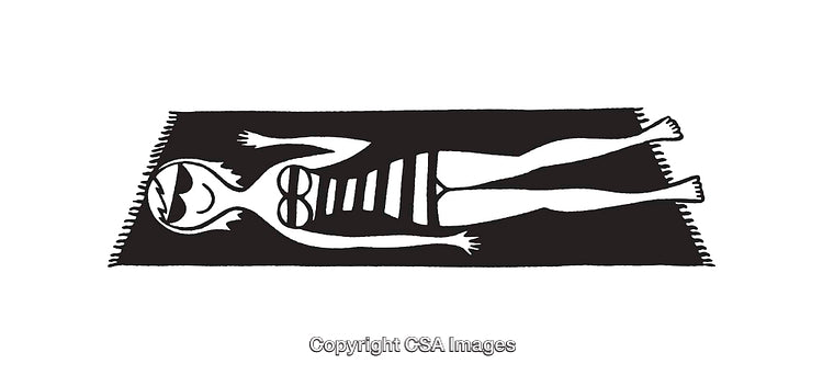 Black and White Line Art of a Woman Relaxing on a Beach Towel