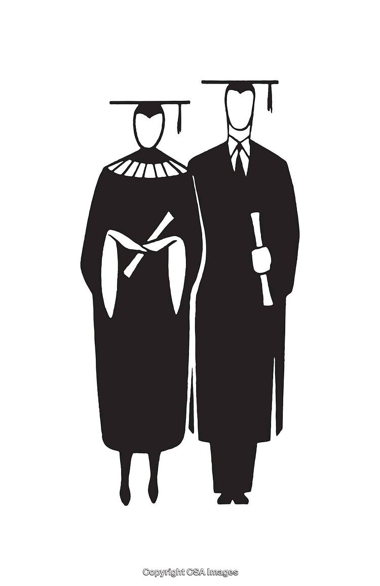 Silhouette Illustration of Two Graduates in Academic Robes