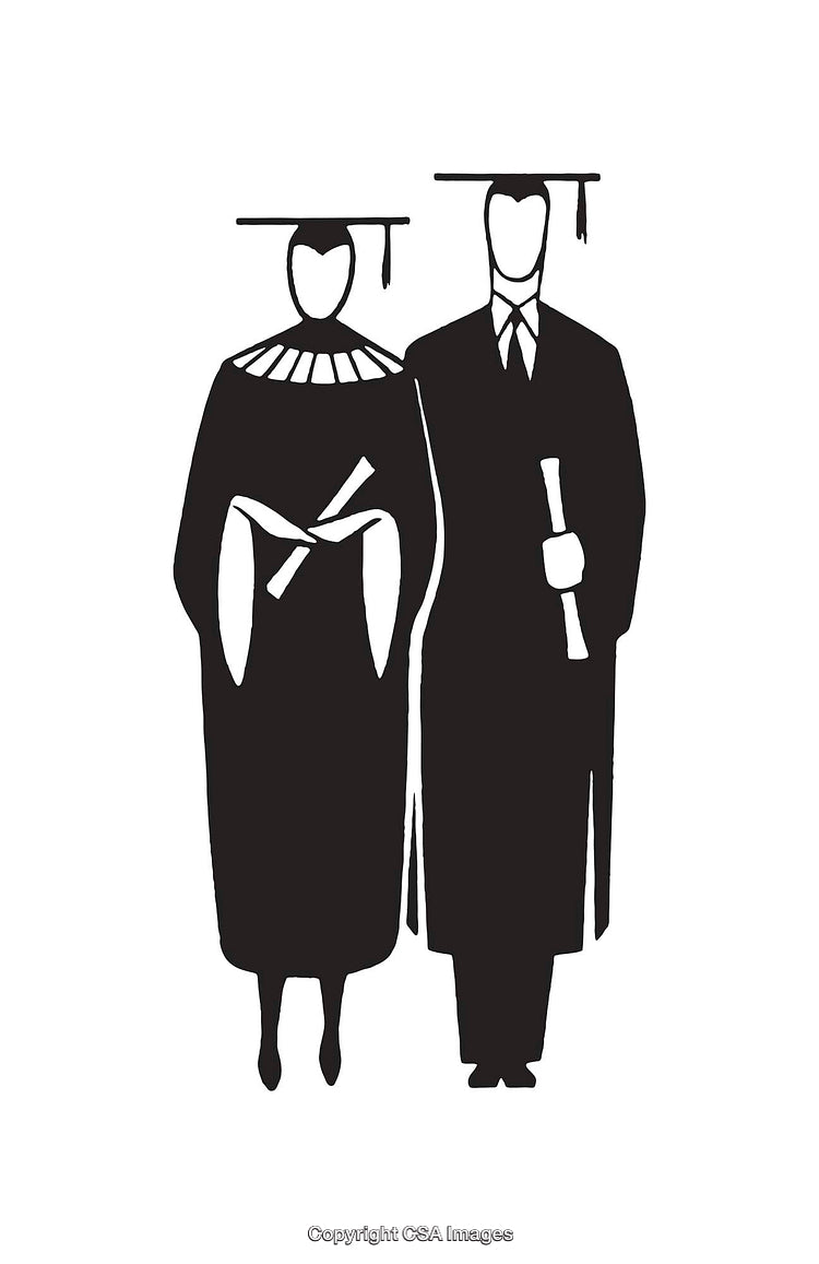 Silhouette Illustration of Two Graduates in Academic Robes