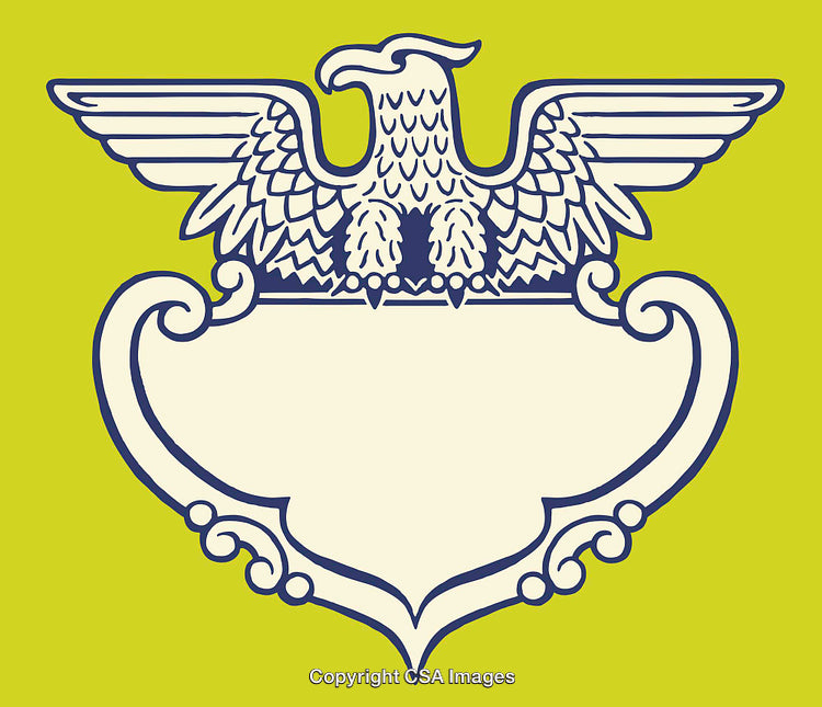 Elegant Decorative Eagle Crest with Ornate Feather Details and Blank Shield