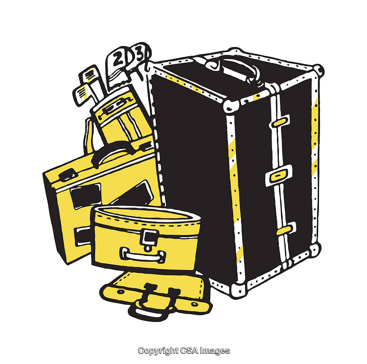 Colorful Illustration of Travel Luggage and Suitcases in a Hand-Drawn Style