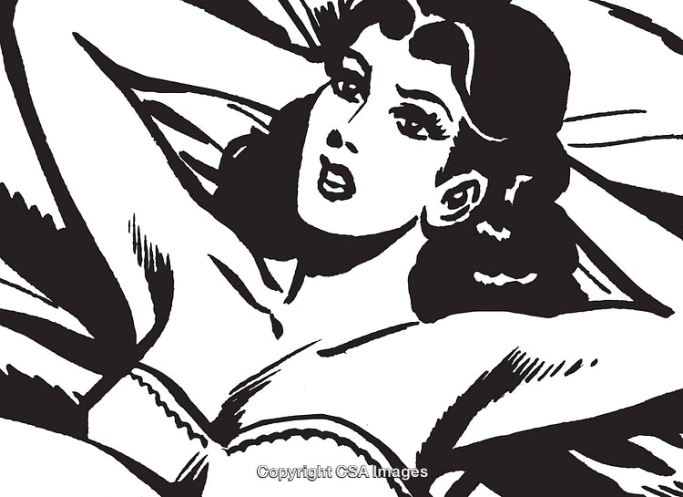 Retro Pop Art Style Illustration Featuring a Woman in Black and White Contrast