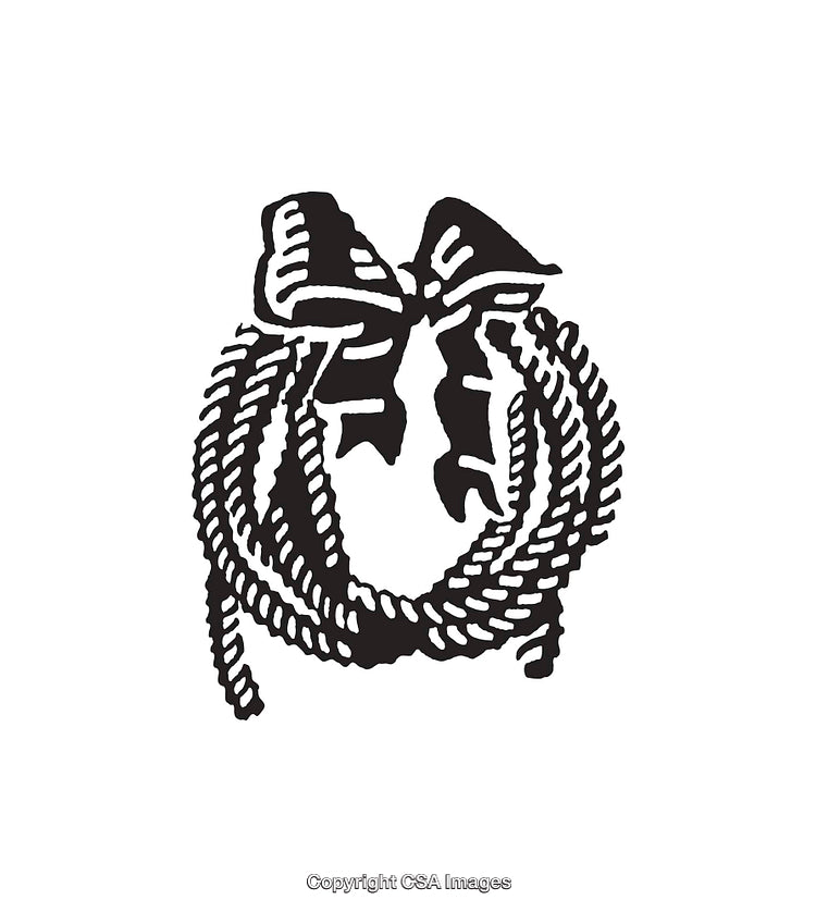 Rustic Rope Wreath Line Drawing with Decorative Bow Illustration